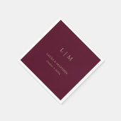 Serviette En Papier Mariage simple Monogram Bourgogne (Coin)