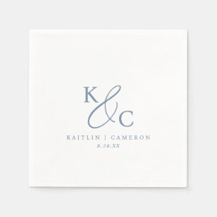 Serviette En Papier Mariage Simple Monogramme Bleu Poussiéreux Moderne