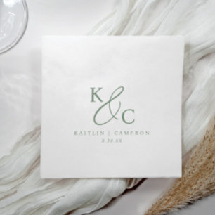 Serviette En Papier Mariage Simple Monogramme Vert Sauge Moderne