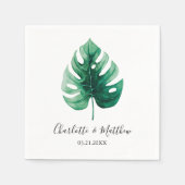 Serviette En Papier Mariage simple Tropical Vert Monstera feuille (Devant)
