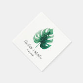 Serviette En Papier Mariage simple Tropical Vert Monstera feuille (Coin)