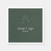 Serviette En Papier Mariage simple vert foncé et blanc ROE (Devant)