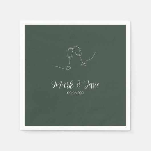 Serviette En Papier Mariage simple vert foncé et blanc ROE (Devant)