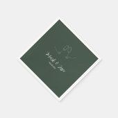 Serviette En Papier Mariage simple vert foncé et blanc ROE (Coin)