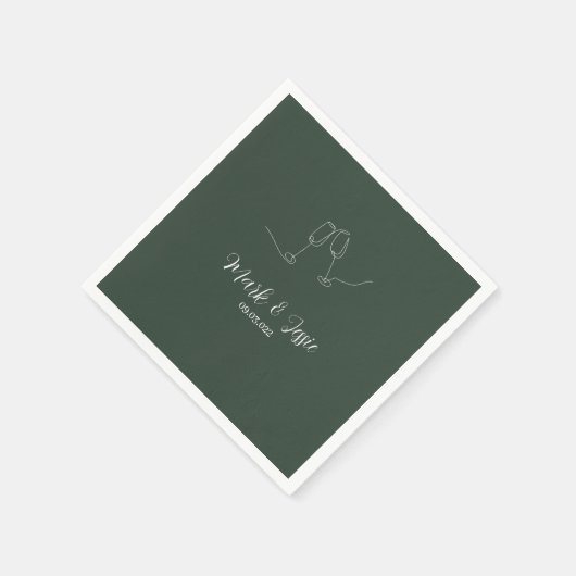 Serviette En Papier Mariage simple vert foncé et blanc ROE (Coin)