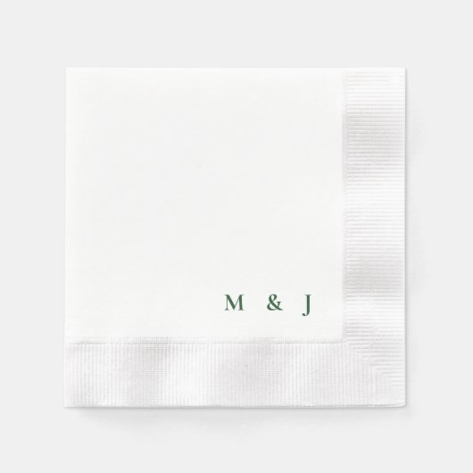 Serviette En Papier Mariage Simple Vert Foncé Initiales de la Mariée & (Devant)