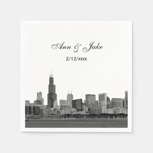 Serviette En Papier Mariage Skyline de Chicago (Devant)