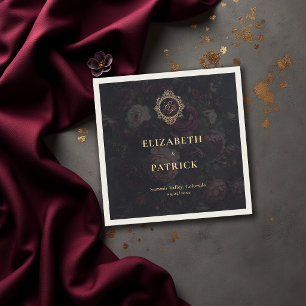 Serviette En Papier Mariage sombre et vintage avec blason victorien et