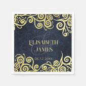 Serviette En Papier Mariage Sophistiqué  Blue Gold Swirls (Devant)