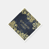 Serviette En Papier Mariage Sophistiqué Blue Gold Swirls (Coin)