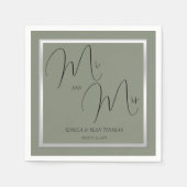 Serviette En Papier Mariage Sophistiqué Sage & Argent (Devant)