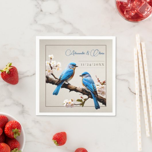 Serviette En Papier Mariage Spring Bluebirds (En situation)