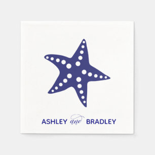 Serviette En Papier Mariage Starfish, Plage, Bleu marine