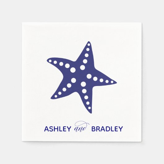 Serviette En Papier Mariage Starfish, Plage, Bleu marine (Devant)