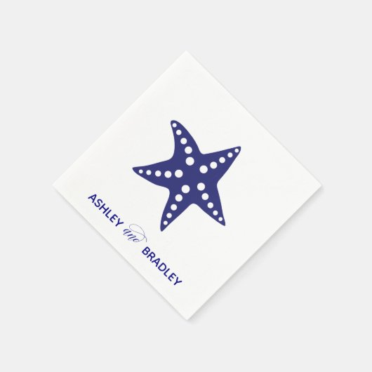 Serviette En Papier Mariage Starfish, Plage, Bleu marine (Coin)