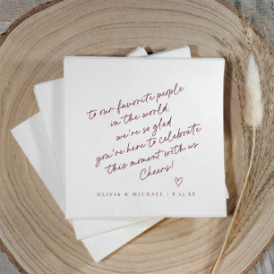 Serviette En Papier Mariage Style Note d'Amour Manuscrite Rouge Bourgo