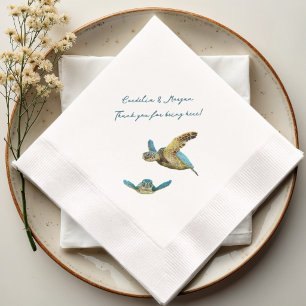Serviette En Papier Mariage sur la Côte Tortues de Mer Merci