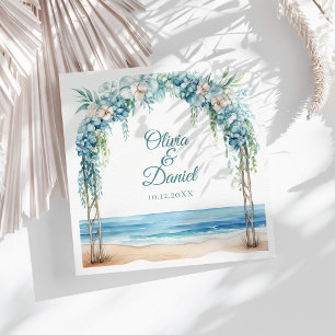 Serviette En Papier Mariage sur la plage avec arche florale bleue bohè