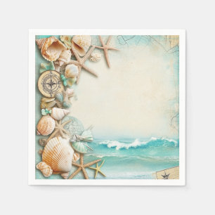 Serviette En Papier Mariage sur la plage coquillages