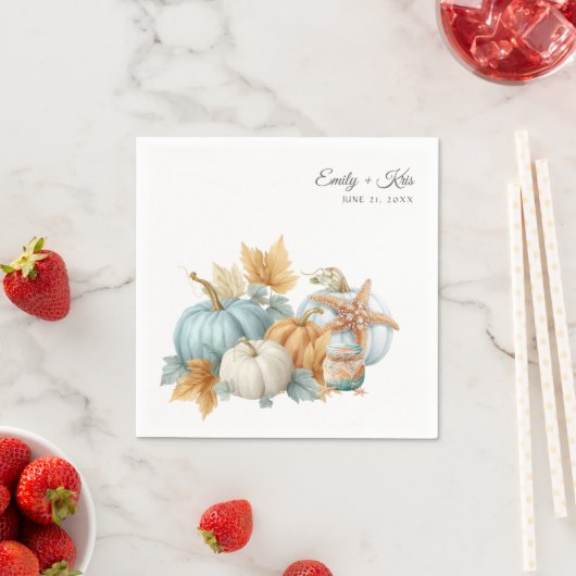 Serviette En Papier Mariage sur la plage d'automne Citrouille (En situation)