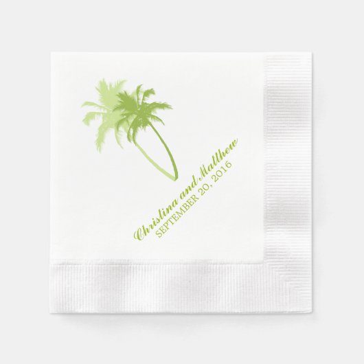 Serviette En Papier Mariage sur la plage de Palm Trees verts (Devant)