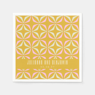 Serviette En Papier Mariage sur mesure géométrique jaune rose milieu d