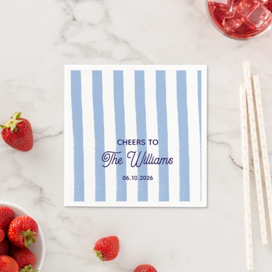 Serviette En Papier Mariage sur mesure Rayure bleue (En situation)