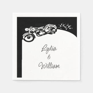 Serviette En Papier Mariage sur moto personnalisée noir blanc 