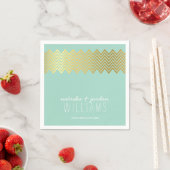 Serviette En Papier MARIAGE TABLE DÉCOR chevron motif menthe or (En situation)