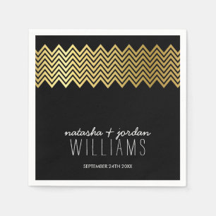 Serviette En Papier MARIAGE TABLE DECOR chevron motif or noir