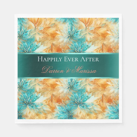 Serviette En Papier Mariage Tangerine Turquoise (Devant)