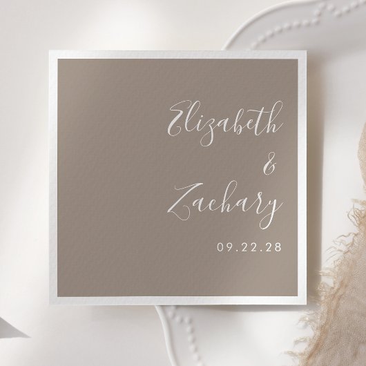 Serviette En Papier Mariage Taupe Écriture Moderne
