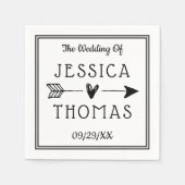 Serviette En Papier Mariage tendance Black & White Heart & Arrow (Devant)
