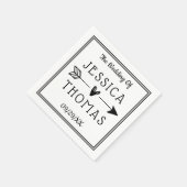Serviette En Papier Mariage tendance Black & White Heart & Arrow (Coin)