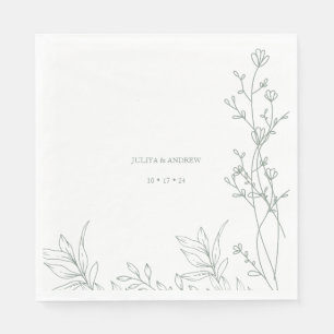 Serviette En Papier Mariage tendance texte vert saga