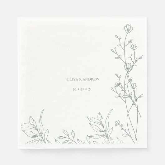 Serviette En Papier Mariage tendance texte vert saga (Devant)