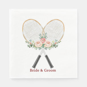 Serviette En Papier Mariage Tennis avec raquette et fleurs