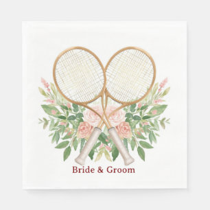 Serviette En Papier Mariage Tennis avec raquette et fleurs