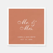 Serviette En Papier Mariage Terracotta M. et Mme Brown White Script (Devant)