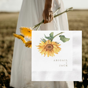 Serviette En Papier Mariage texte personnalisé Sunflower Gold