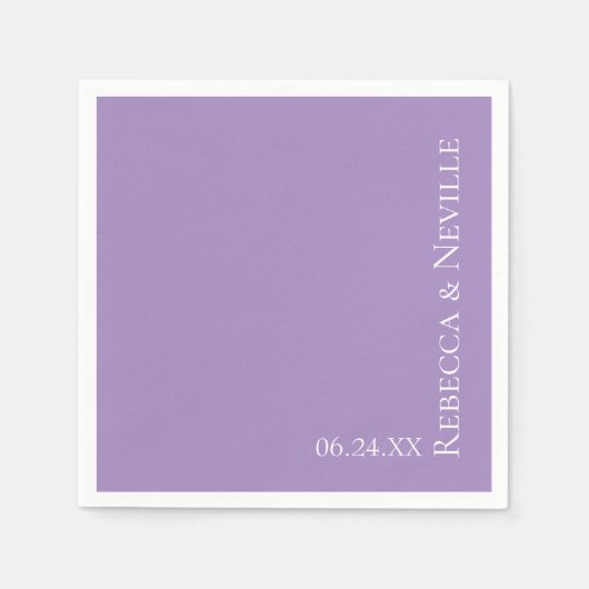 Serviette En Papier Mariage texte simple élégant moderne Lavande (Devant)