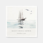 Serviette En Papier Mariage Thème Nautique Yacht Aquarelle (Devant)