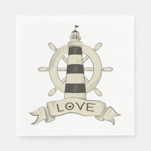 Serviette En Papier Mariage Thème Phare et Roue de Bateau Tan