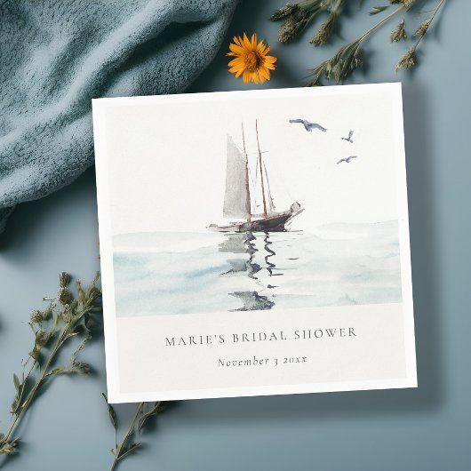 Serviette En Papier Mariage Thème Voile Nautique Aquarelle