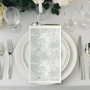 Serviette En Papier Mariage Toile de Paysage Vert Sauge Classique