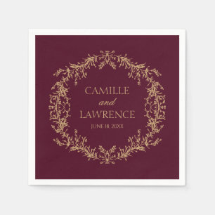 Serviette En Papier Mariage toile florale bordeaux champagne cadre