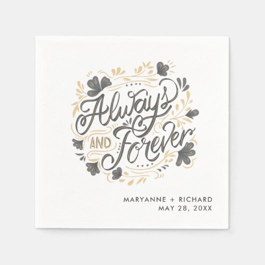 Serviette En Papier Mariage Toujours pour toujours Gris Mariage servie (Devant)