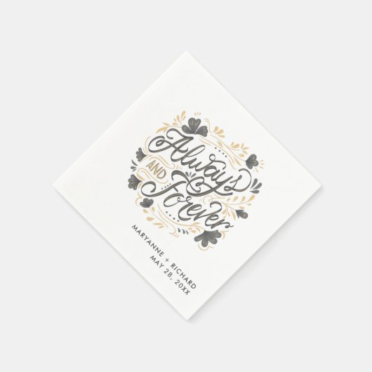 Serviette En Papier Mariage Toujours pour toujours Gris Mariage servie (Coin)