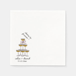 Serviette En Papier Mariage Tour de Champagne Dessiné à la Main