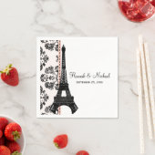 Serviette En Papier Mariage tour Eiffel Damask rose (En situation)